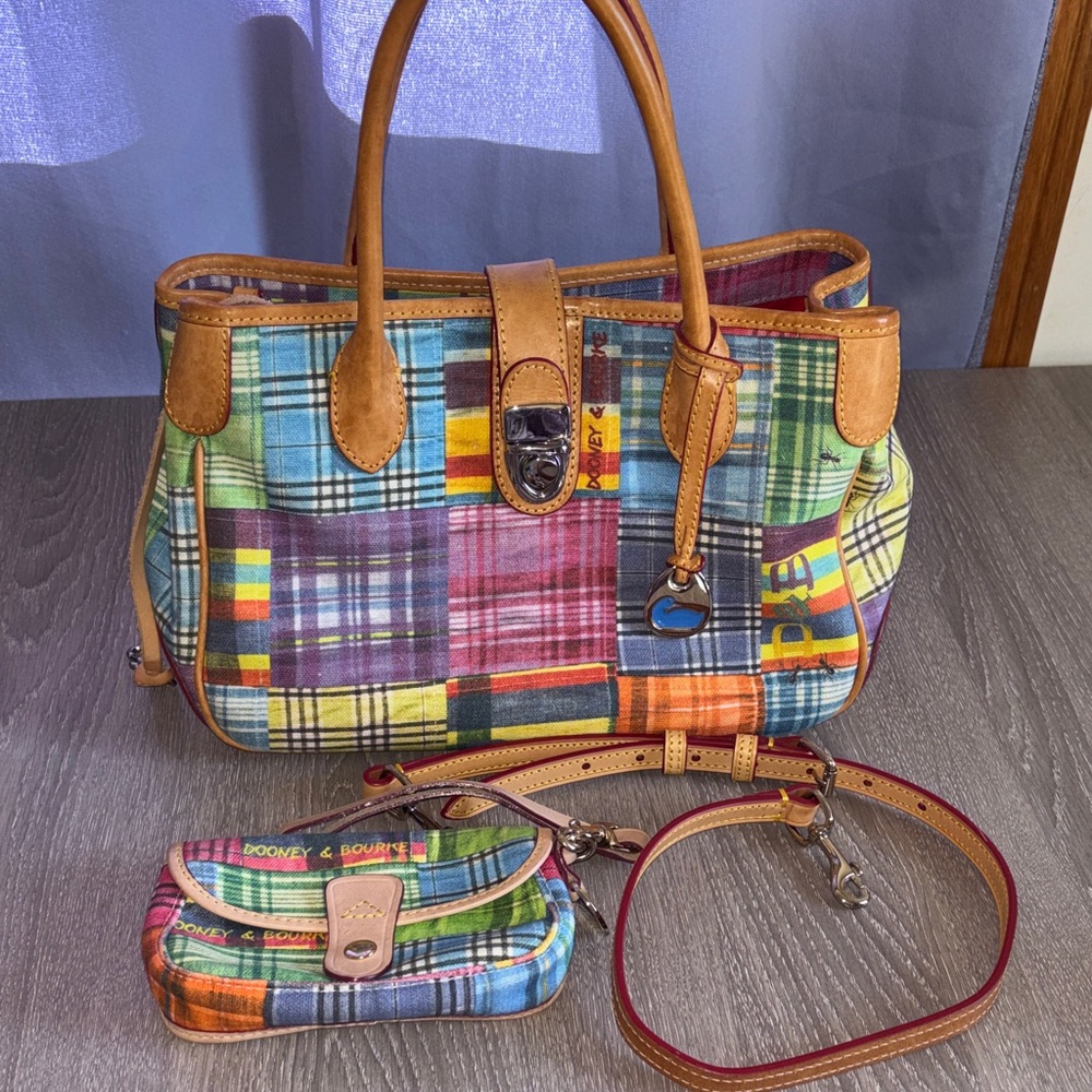 Vintage Dooney & Bourke Multicolor Plaid Shoulder/Hand Bag with wristlet
